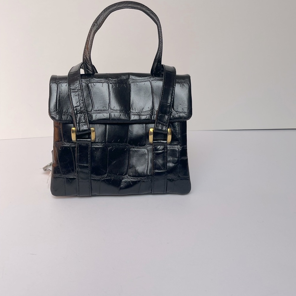 Vintage Ansun Black Pu Leather Crocodile Print Handbag